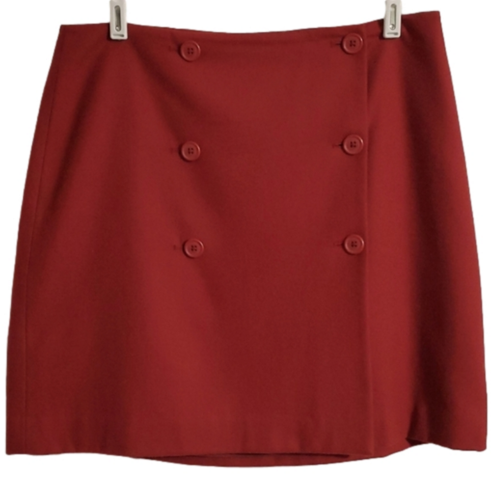 Ann Taylor Red Wool Wrap Skirt Button Front Lined Size 14 A Line Knee Length